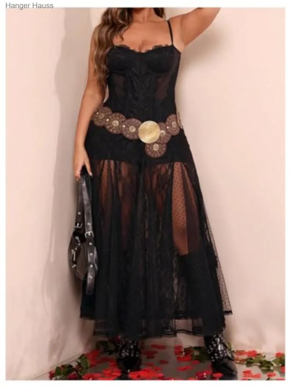 Plus Size Lace Mesh Sheer Maxi Skirt Flowy High Waisted Tulle - Picture 5 of 6
